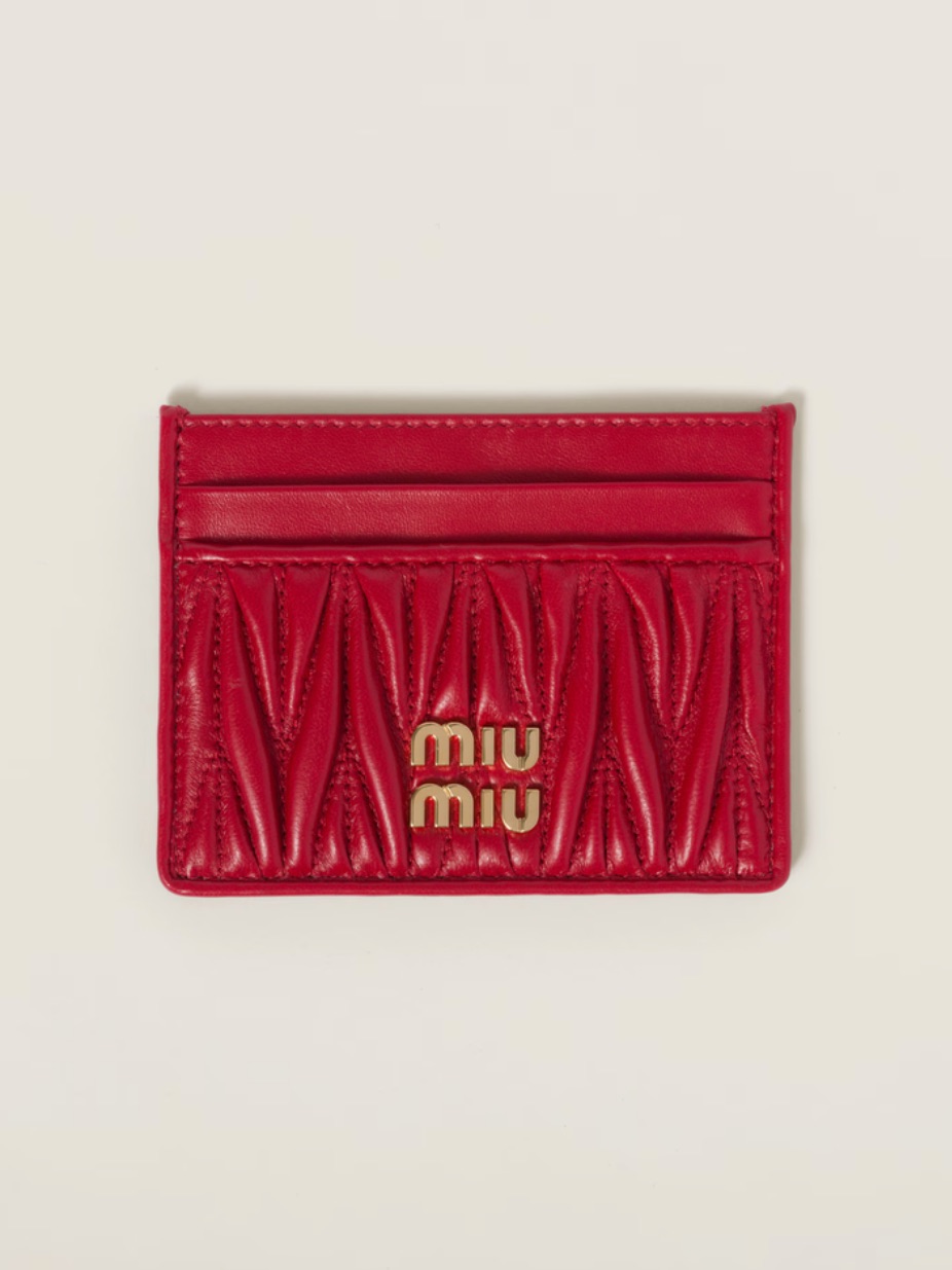 Miu Miu Red Matelass Leather Card Holder With Gold